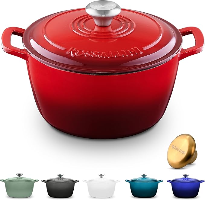 Signature Enameled Cast Iron Dutch Oven, Non-Stick Serving Pot with Tight Fitting Lid for Perfect Roasting, Baking, Sauteing, and Bread Making | 3.5Q (3.3L) - Red