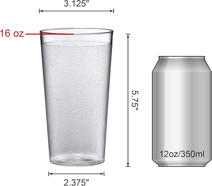 Amazing Abby - Cafely - 16-Ounce Plastic Tumblers (Set of 8), Plastic Drinking Glasses, Restaurant-Style Tumblers, Commercial-Grade Cups, Stackable, BPA-Free, Shatter-Proof, Dishwasher-Safe, Clear