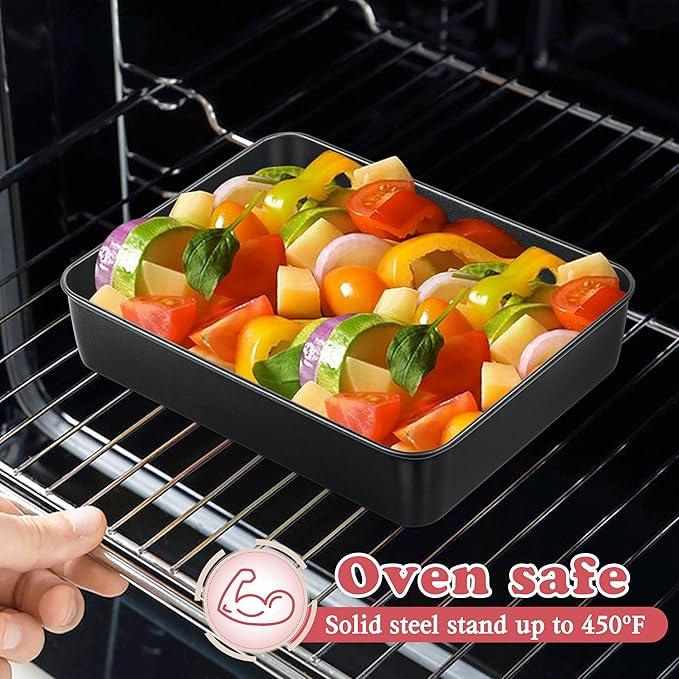 E-far Small Toaster Oven Baking Pan, 9.4 x 7 Inch Nonstick Stainless Steel Rectangle Cake Pan for Baking Brownies Casseroles Lasagna, Stainless Steel Core & Nonstick Coating, Non-toxic & Oven Safe