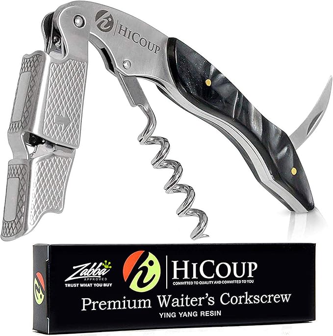 Hicoup Wine Opener - Professional Corkscrews for Wine Bottles w/Foil Cutter and Cap Remover - Manual Wine Key for Servers, Waiters, Bartenders and Home Use - Ying Yang