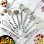 COOK WITH COLOR Silicone Cooking Utensils, Kitchen Utensil Set, Easy to Clean Silicone Kitchen Utensils, Cooking Utensils for Nonstick Cookware, Kitchen Gadgets Set, 10 Pieces, Brown