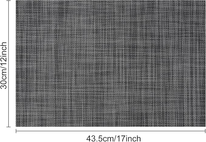Myir JUN Placemats Set of 4, Vinyl Woven Placemats Place Mats Indoor Set of 4 Washable Table Mats Non-Slip Place mats for Dining Table (Dark Gray-Black, Set of 4)