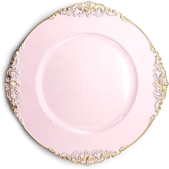 allgala 13-Inch 48-Pack Case Lot Heavy Quality Round Charger Plates-Floral Pink-HD80845