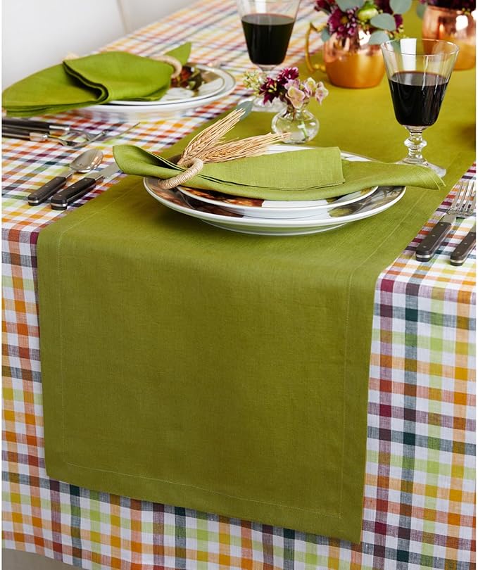 Solino Home Linen Avocado Green Table Runner 108 Inches Long - 100% Pure Linen 14 x 108 Inch Table Runner for Dining, Summer, Fall, Autumn - Fete
