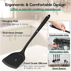 Cooking Utensils Set of 6, Onader Black Silicone Kitchen Cooking Utensils Set for Nonstick Cookware, Non Toxic & Dishwasher Safe