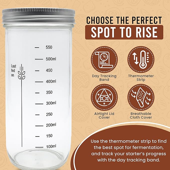 Sourdough Starter Kit with Scale - Sourdough Bread Baking Supplies with Banneton Bread Proofing Basket Set, Bowl Scraper, Silicone Spatula, Baking Mat | Sour Dough Kit & Bread Making Tools by Richni