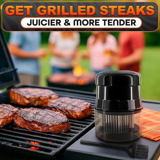 Meat Tenderizer Tool - Convenient Chicken Tenderizer Tool with 56 Sharp Stainless Steel Needle Blades, Safety Lock & Cleaning Brush, Dishwasher Safe - for Beef, Steak, Fish, Meat & Poultry Tenderizers