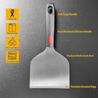 Vovoly Wide Griddle Scraper, 4.3“x4.3'' Smashed Burger Scraper Grill Scraper Spatula Burger Turner - Full Tang Silicon Handle Professional Grade Grill Accessories, Knife Grade Stainless Steel