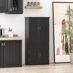 HOMCOM 48.5" Kitchen Pantry Cabinet with 2 Adjustable Shelves and 4 Beadboard Doors, Compact Farmhouse Kitchen Storage Cabinet for Dining Room, Black
