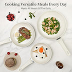 Innerwell Ceramic Frying Pan Set, Set of 3 Non Stick Frying Pans, White Ceramic Induction Cookware, Nonstick Skillet Omelette Egg Frying Pan Set, kitchen Cooking Pan Set, PFOA&PFAS Free