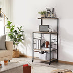 Yaheetech Kitchen Bakers Rack on Wheels(16D x 24W x 50H Inches), Microwave Stand Kitchen Cart, Rolling Coffee Bar Cart with 6 S-Side Hooks and Adjustable Feet, Utility Storage Shelf, Gray