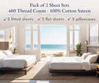 2-Pack Twin XL Sheet Sets - 400 Thread Count 100% Cotton Sateen Sheets - Extra Soft, Breathable & Cooling Sheets, Wrinkle Resistant, 2 Sets of Deep Pocket Bed Sheets - Indigo Dusty Blue