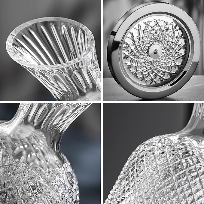 spinning wine decanter, 45 oz crystal rotating wine decanter with gift box, for wedding gift, birthday, banquet, supper