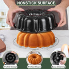 Homikit Nonstick Cake Pan 10 Inch, 2 Pack 10 Cups Heavy Duty Carbon Steel Fluted Tube Round Pans for Baking Pound Cakes, Jello, Brownie, Monkey Pumpkin Bread, Oven Safe & Easy Release, Black