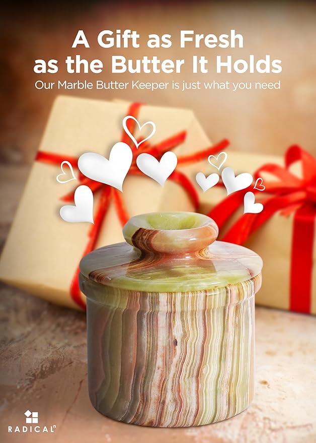 Radicaln Marble Butter Keeper 4.25'' Inches Green Onyx Handmade Butter Storage Container French Butter Dish for Kitchen Countertop & Butter Crock For Counter With Water