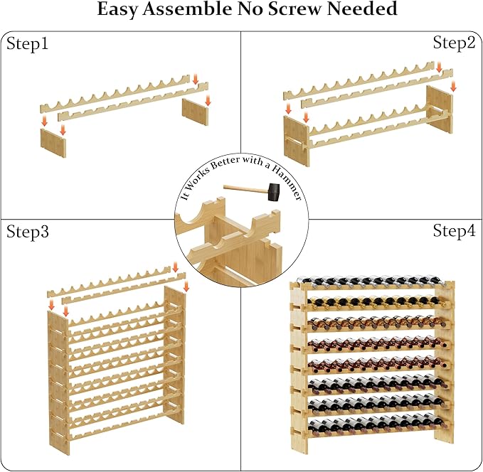 Bambloom Wine Rack Freestanding Floor, Stackable Wine Bottle Storage, Wooden Free Standing Wine Stand Organizer for Kitchen,Cellar. 36 Bottles Wine Holder Display Shelves for Champagne (Bamboo)