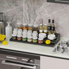 Expandable Spice Rack Storge organizer with 3-Tier step shelf for cabinet,seasoning racks organizion.Great for Kitchen countertop shelves,Pantry and more(2packs/Black)