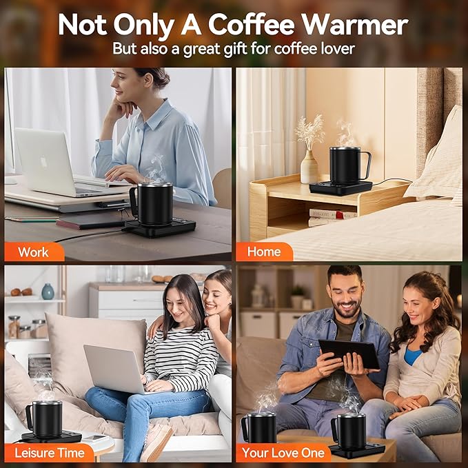 Coffee Mug Warmer & Mug Set for Desk, Electric Coffee Cup Warmer with 16oz Heated Mug, Temperature Control Smart Coffee Heater with Auto Shut Off & 9 Temp Settings, Gifts for Men Women, Black