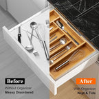 Expandable Large Kitchen Utensil Organizers Bamboo Silverware Drawer Organizer Tray Adjustable Flatware Organizer Fork Spoon Wood Cutlery Tray Cooking Utensils Holder Drawer Divider Silverware Trays