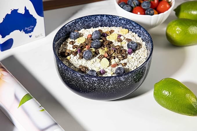 S&Q'S CERAMICS Bowl Set of 4, 36 Ounce Kitchen Bowls for Soup, Large Cereal, Breakfast, Oatmeal, Microwave and Dishwasher Safe, [Set of 4], (Navy Blue)