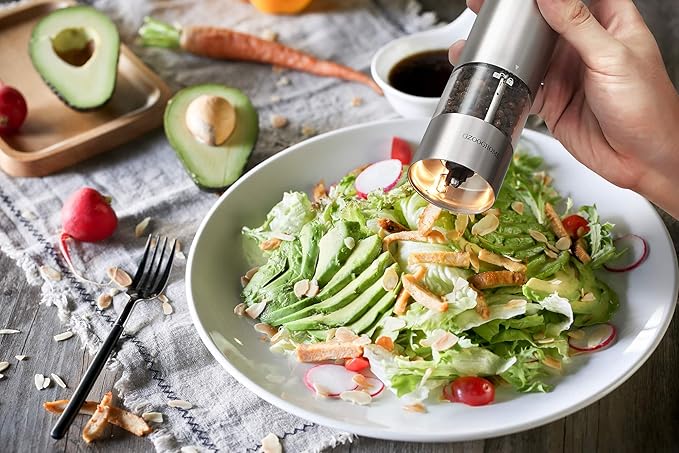 Electric Salt and Pepper Mill Grinder Set (Do Not Use Rechargeable Batteries), Battery Operated Automatic One Handed Pepper Salt Mill with Funnel and Adjustable Coarseness