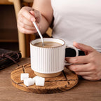 GBHOME 15OZ Stackable Coffee Mugs, Ceramic Coffee Mugs with Texture Patterns for Man,Woman,Dad,Mom, Modern Coffee Mugs Set of 4 for Latte/Cappuccino/Cocoa. Dishwasher&Microwave Safe, Off White