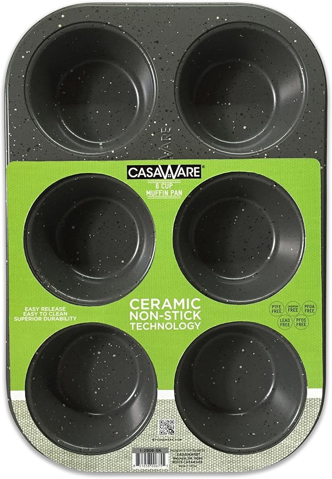 casaWare Toaster Oven 6 Cup Muffin Pan NonStick Ceramic Coated (Silver Granite)