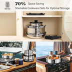 ROYDX16 PCS Pots and Pans Set,18/10 Stainless Steel Cookware Set with Adjustable Detachable Handles for RV,home Dishwasher Safe and Oven Safe