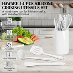 HaWare Kitchen Utensils, 14 PCS Silicone Cooking Utensils Set, Heat Resistant Kitchen Utensils for Non-stick Cookware, Kitchen Gadgets Tools with Spoons, Spatulas, Whisk, Dishwasher Safe (White)