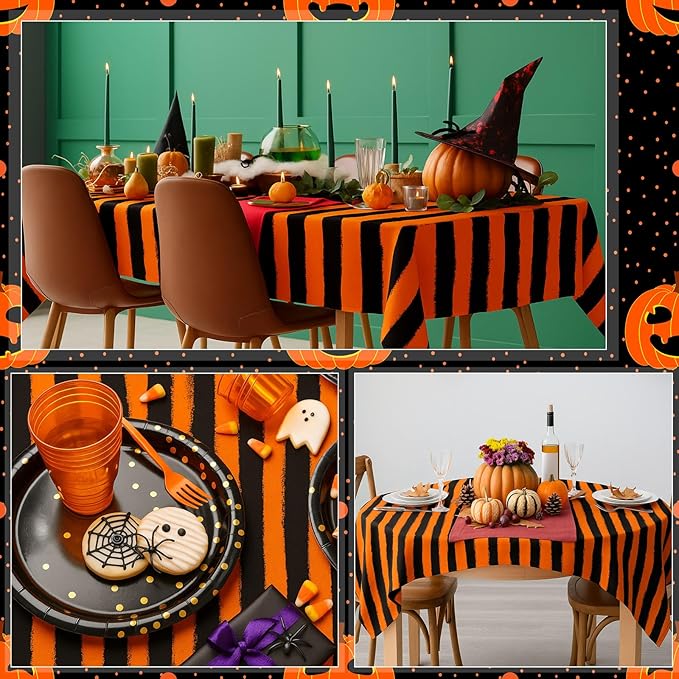 Tudomro 100Ft Halloween Scary Carnival Tablecloth Roll Black & Orange Table Cloths Stripe Disposable PE Table Cover for Horror Party Decorations Halloween Party Decor Supplies
