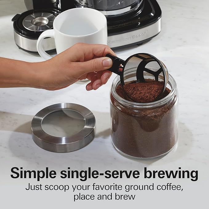 Hamilton Beach 2-Way Programmable Coffee Maker, 12 Cup Glass Carafe And Single Serve Coffee Maker, Black with Stainless Steel Accents, 49980RG