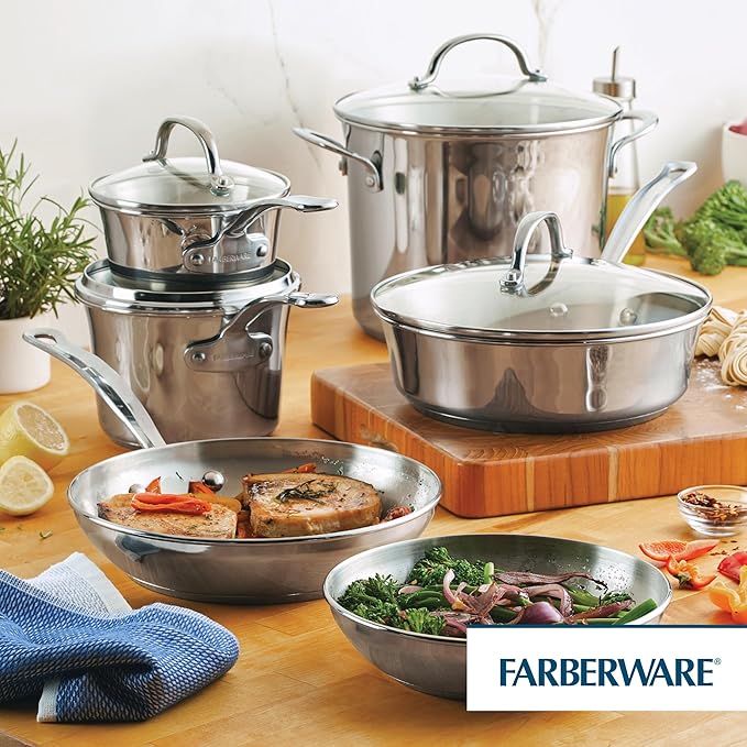 Farberware Millennium Stainless Steel Cookware Pots and Pans Set, 10 Piece