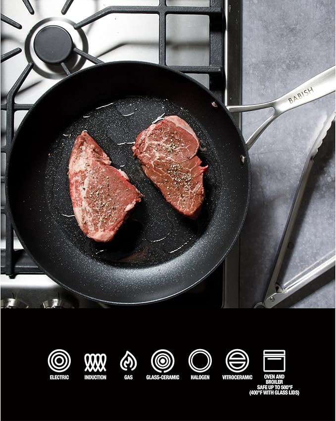 Babish 10 Piece Hard Anodized Laser Titanium Forever Non Stick Technology Durable Pots and Pans Cookware Set - Black