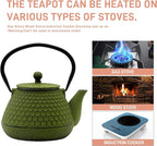 20.3oz Small Cast Iron Teapot for Personal, SECHUDO Tea Kettle for Stovetop Safe Coated with Enameled Interior, Green Tea Pot with Stainless Steel Infuser for Loose Tea (600ml)