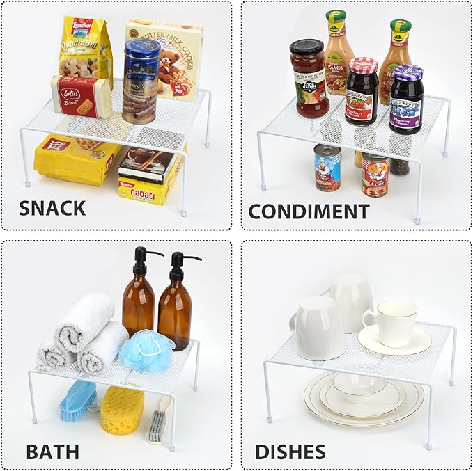 Set of 2 Mesh Kitchen Shelves Cabinet Storage Shelf Rack (13.1 x 10.2 Inch) ，Kitchen Bathroom Pantry Cupboard Desk Home Office, Fridge, Cabinet, Bathroom Cupboard (White)