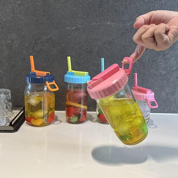 4 Pack Wide Mouth Mason Jar Lids with Straw, Leak-Proof Covers for Drinking or Storage, Fits Ball & Kerr Mason Jars