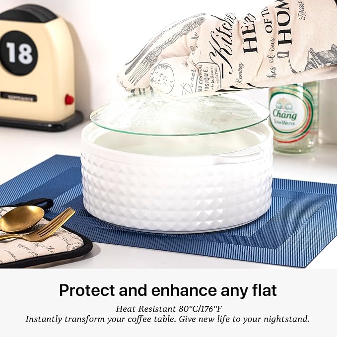 LEXMORE Placemats Set of 6 Vinyl/Plastic Woven Place Mats for Kitchen Table Indoor/Outdoor Washable Placemat Wipeable Dining Table Mats(Navy Cube)