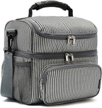 FlowFly Double Layer Cooler Insulated Lunch Bag Adult Lunch Box Large Tote Bag for Men, Women, With Adjustable Strap,Front Pocket and Dual Large Mesh Side Pockets