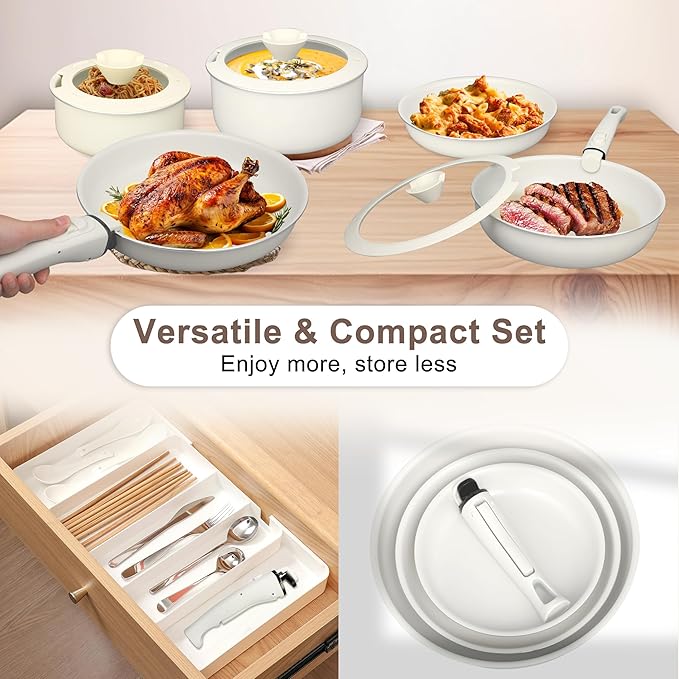 13Pcs Nonstick Cookware Set, Aluminum Nonstick Pots and Pans with Lids & Detachable Handle, Non-toxic Healthy Kitchen Cooking Sets, PFAS and PFOA Free