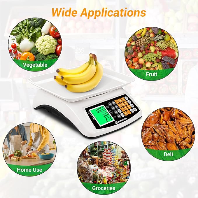 66lb/30kg Commercial Digital Kitchen Scale with Price Computing, LCD Display, KG/LB Conversion, for Food, Baking, Cooking, Meat, Includes Adapter