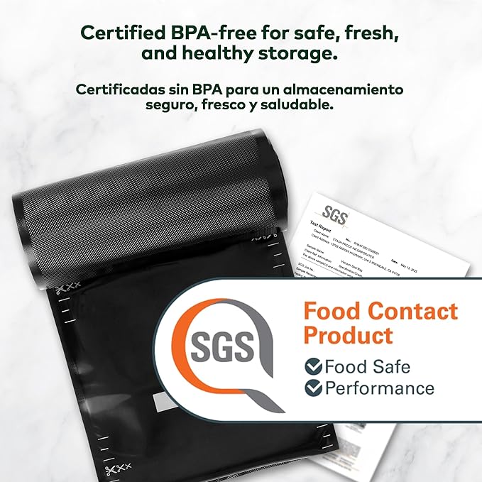 Vacuum Seal Rolls 11" x 50' 2 Pack (100 Feet Total) 5.5 Mil (Black and Black) - BPA Free Commerical Grade Food Saver for Storage, Sous Vide, and Meal Prep Sealer Bag