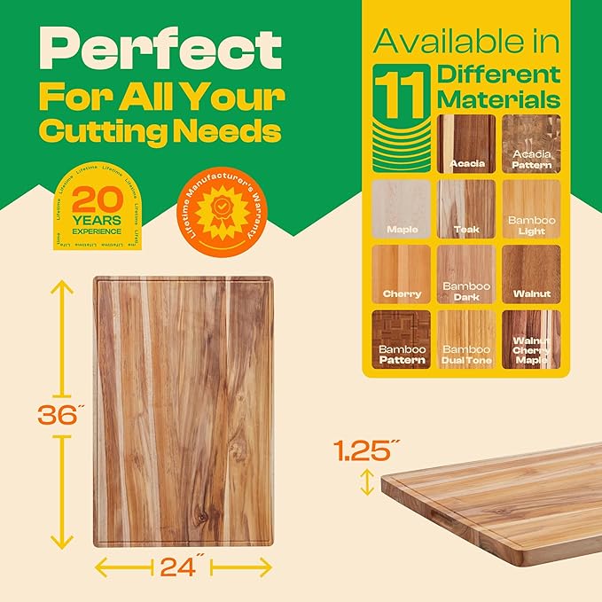Riveira Teak Wood Cutting Board – Gourmet Teak Grandeur: 36 x 24 Wooden Cutting Board – Natural Wooden Cutting Boards For Kitchen Decorative – Innovative Juice Grooves Teak Wooden Chopping Board