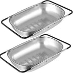 2 Pcs Over the Sink Colander, Strainers and Colanders for Kitchen Sink Strainer Basket with Expandable Handles Stainless Steel Strainer,Pasta Vegetable Food Fruit Strainer
