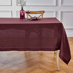 Solino Home Linen Burgundy Tablecloth 60 x 120 Inch - Classic Hemstitch, 100% Pure Linen Rectangular Tablecloth - Machine Washable Table Cloth for Summer, Fall, Autumn