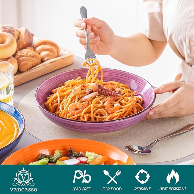 vancasso Bonita Pasta Bowls Set of 6, 50oz Large Salad Bowls for Kitchen, Corlorful Stoneware Serving Bowls Dishwasher & Microwave Safe