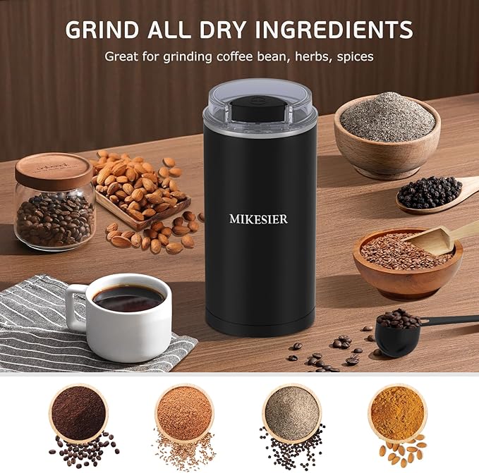Coffee Grinder, Coffee Bean Grinder Electric, Herb/Spice/Nut Electric Grinder with 304 Stainless Steel Blade One Touch Operation for Kitchen or Home Use, Black