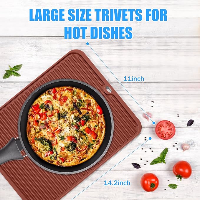 Silicone Trivet Mat Extra Large Heat Resistant Non-Slip Pot Holder Multi Purpose Kitchen Hot Pad for Hot Dish Mat Utensil Drying Rack 14.2"×11 "