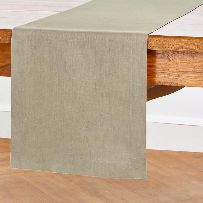 Solino Home Linen Vintage Khaki Table Runner 90 Inches Long - 100% Pure Linen 14 x 90 Inch Table Runner for Summer, Fall, Autumn - Fete