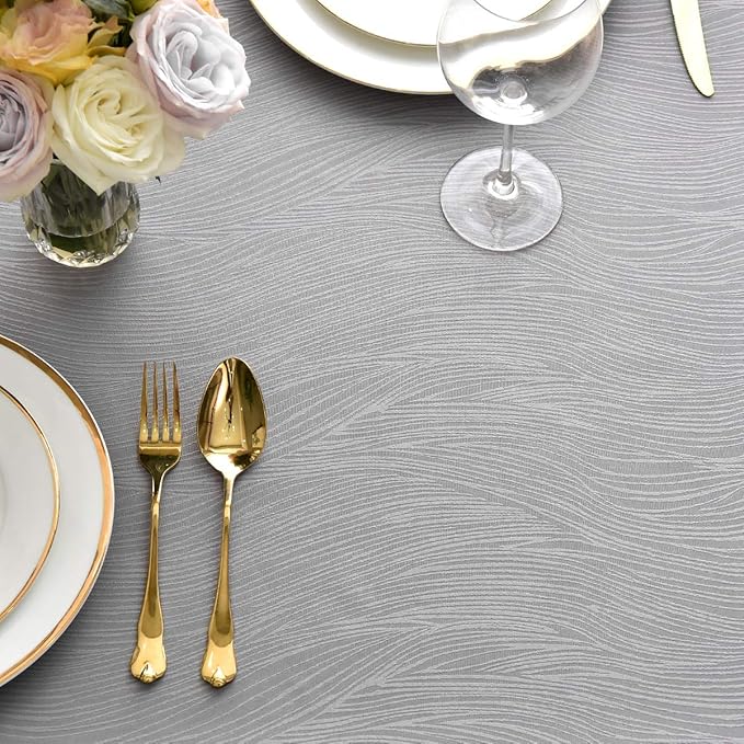 maxmill Square Table Cloth Swirl Design Water Proof Wrinkle Free Heavy Weight Soft Tablecloth Table Cover for Outdoor and Indoor Use Square 60 x 60 Inch Light Grey
