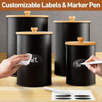 Kitchen Canisters for Countertop Set of 4 with Customizable Chalkboard Labels & Marker Pen - Big Iron Kitchen Canisters with Airtight Lids - Black Canister Set - Flour and Sugar Containers Farmhouse